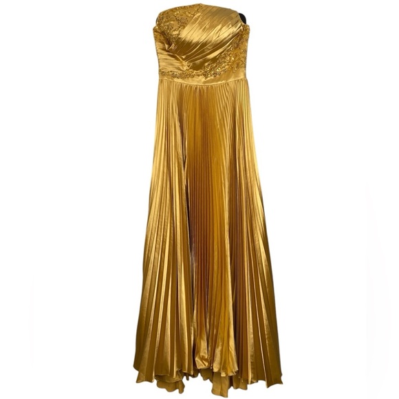 Custom Made Formal Plead Maxi Gown Side Slit Gold Sz Small S Prom Wedding Guest - Picture 1 of 13